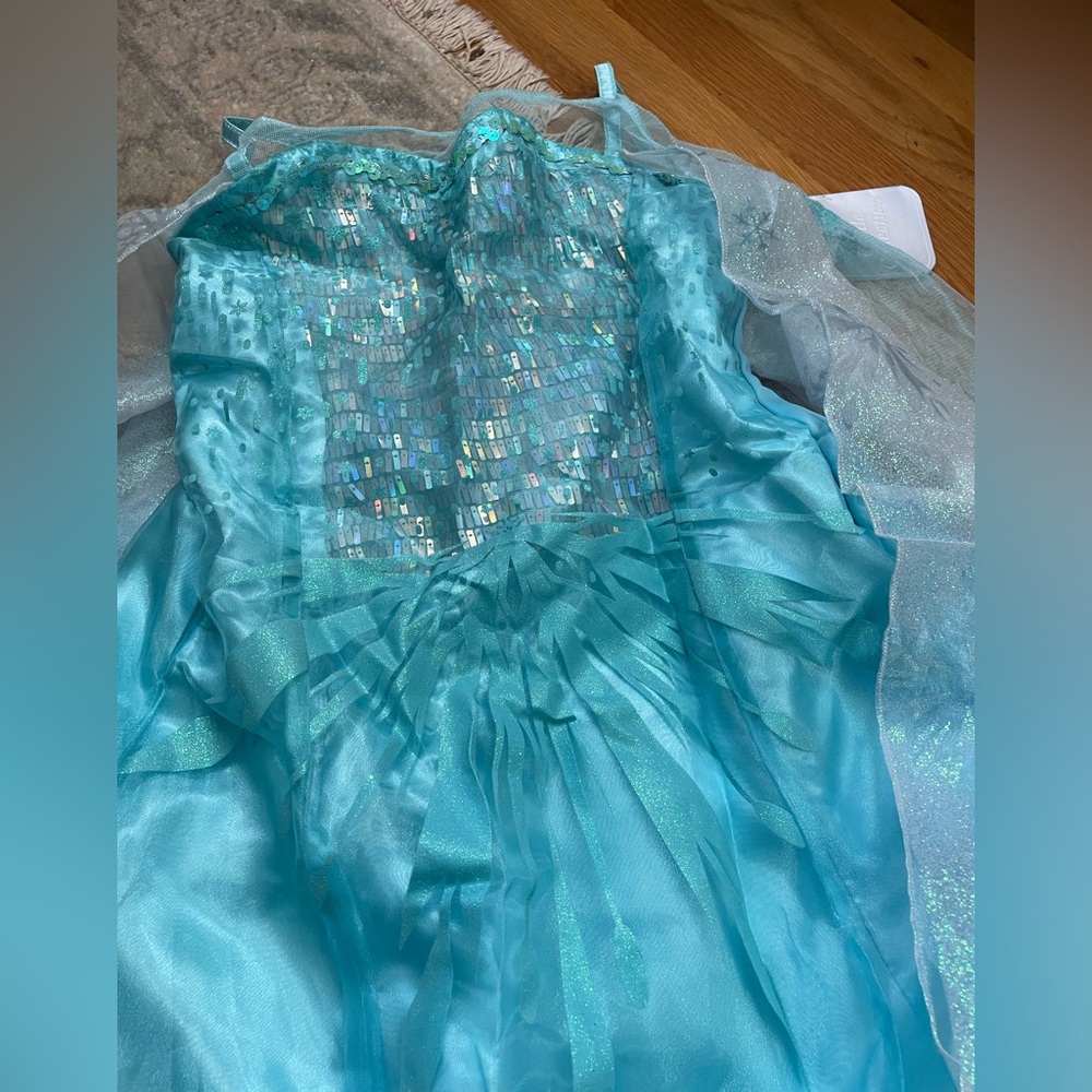 Disney Official Elsa Girls Aqua Sparkle Tulle Gown